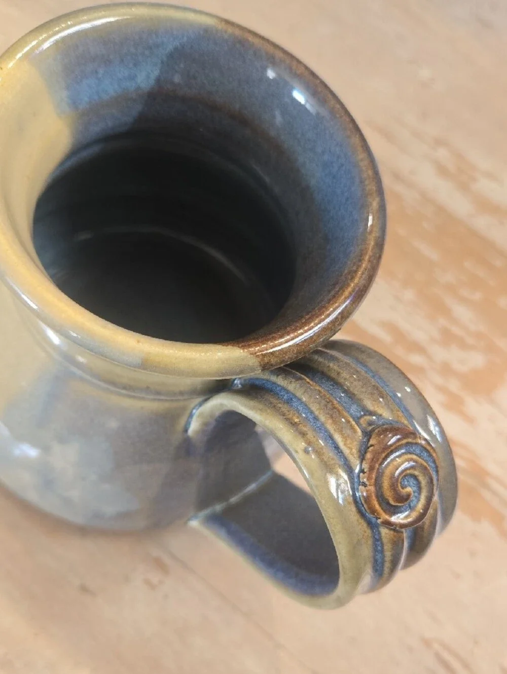 Handmade Ceramic Coffee Mug in Blue, Yellow And Brown Glaze